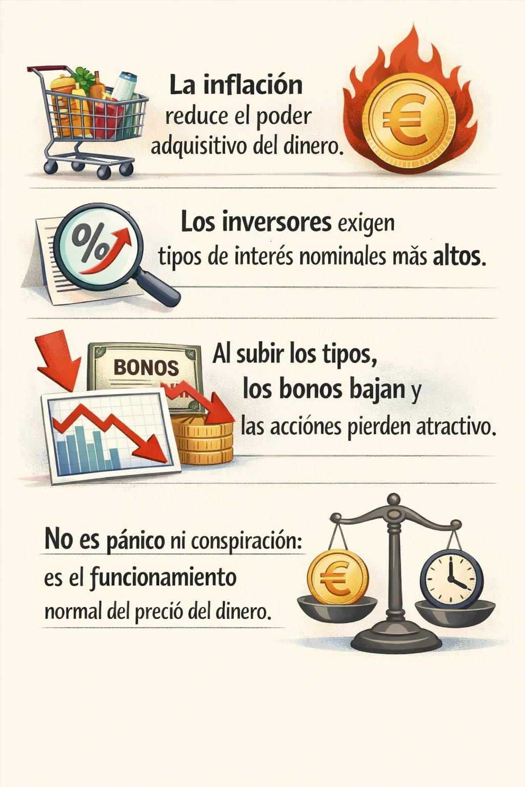 inflacion y tipos de interés. infografía. Eplicación en tres segundos
